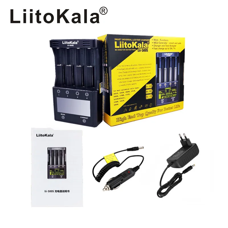 LiitoKala lii-500S 3,7 V 18650 26650 зарядное устройство+ 4 шт 3,7 V 18650 3400mAh INR18650B аккумулятор