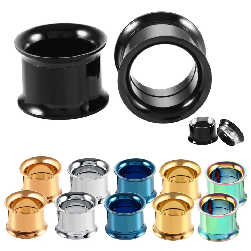 Ear Piercing Jewelry 1Pair 316l Surgical Steel Anodized Threaded Double Flared Hollow Screw Ear Flesh Tunnel Plugs Expander Gauge Body Jewelry