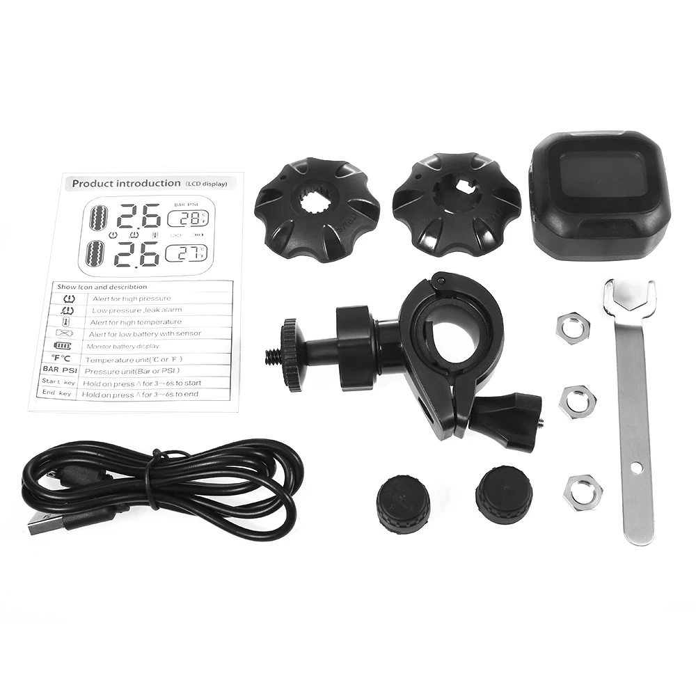 VicTsing M3 Motorcycle Tire Pressure Monitoring System with 2 External Sensors TPMS Motocross Motorbike LCD Screen 0-116 PSI BAR (3)