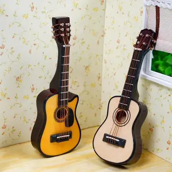 

New 1/12 Scale Dollhouse Miniature Guitar Ukulele Accessories Instrument Diy Part For Decor Kids Gift Wood Craft Ornaments