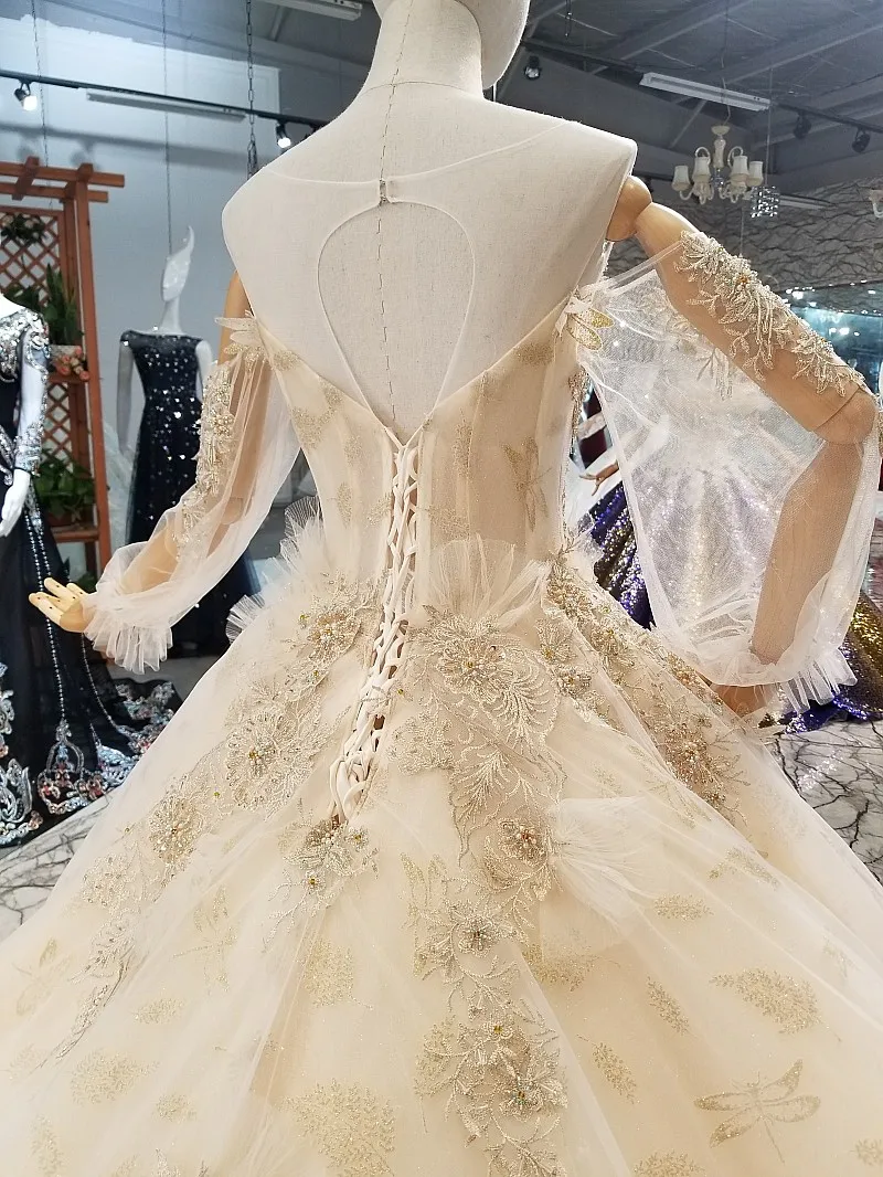 AXJFU принцесса бисер цветок кружево свадебное платье цвета шампань белый роскошный золотой свадебное платье 100% реальное изображение 871310