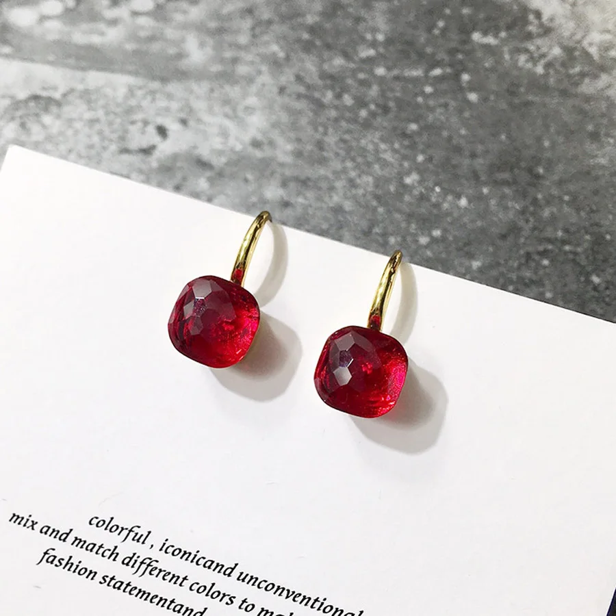 IDESTINY 11,11 распродажа квадратные серьги для женщин Позолоченные модные простой дизайн кристалла ювелирные изделия вечерние ювелирные изделия Bijoux подарок - Окраска металла: Red
