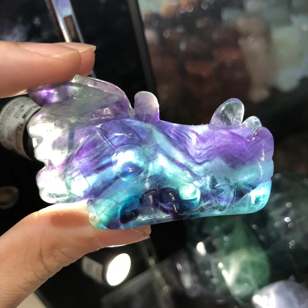

amazing carved colorful fluorite dragon skull head christmas gift