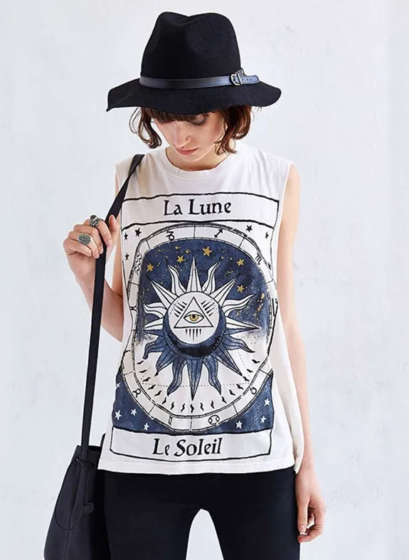 Хит, модная женская Свободная футболка без рукавов с круглым вырезом и принтом карт Таро