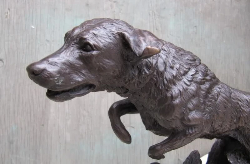 

12"Chinese Superb 100% Pure Bronze Carved gallop Dog for Duck Set