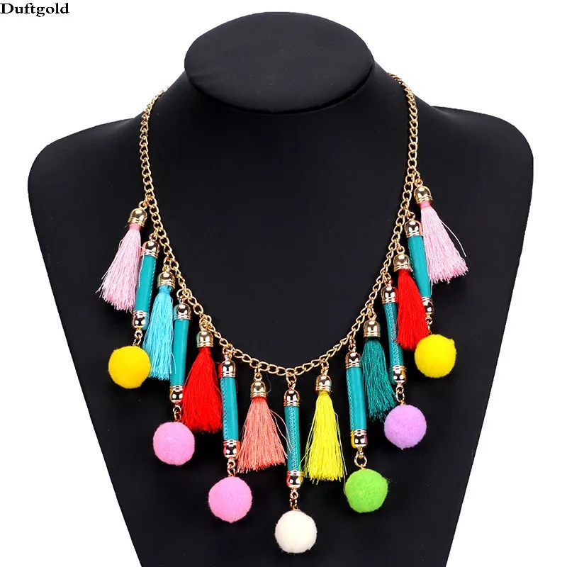 

Bohemia Colorful Pom Pom Tassel Pendant Necklace Jewelry For Women Boho Statement Choker Punk Collar Necklace Femme Duftgold