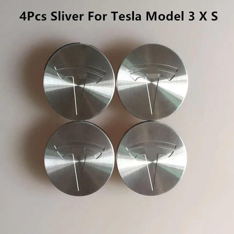 

For Tesla Model 3 X S Wheel Center Caps Sliver Stainless Steel Wheel Center Caps Hub Cover Logo Badge 4 pics