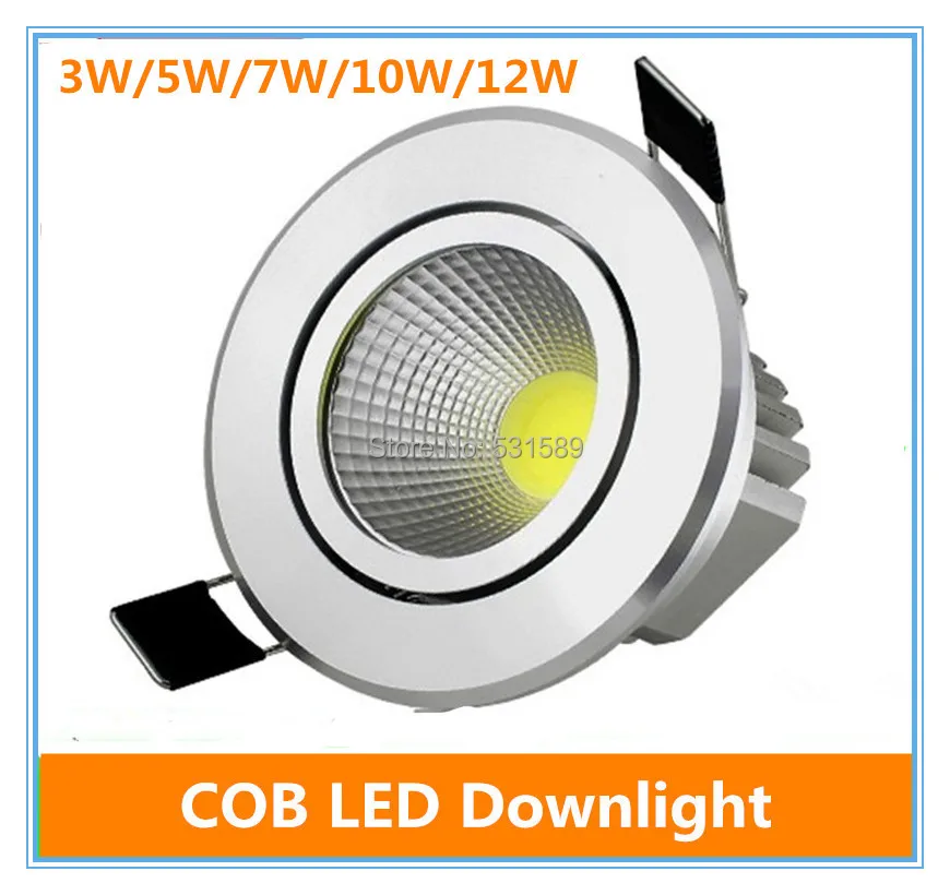 

50pcs New led downlight COB 3W 5W 7W 10W 12W LED Spot light led ceiling lamp AC 90V- 220Vfree shipping
