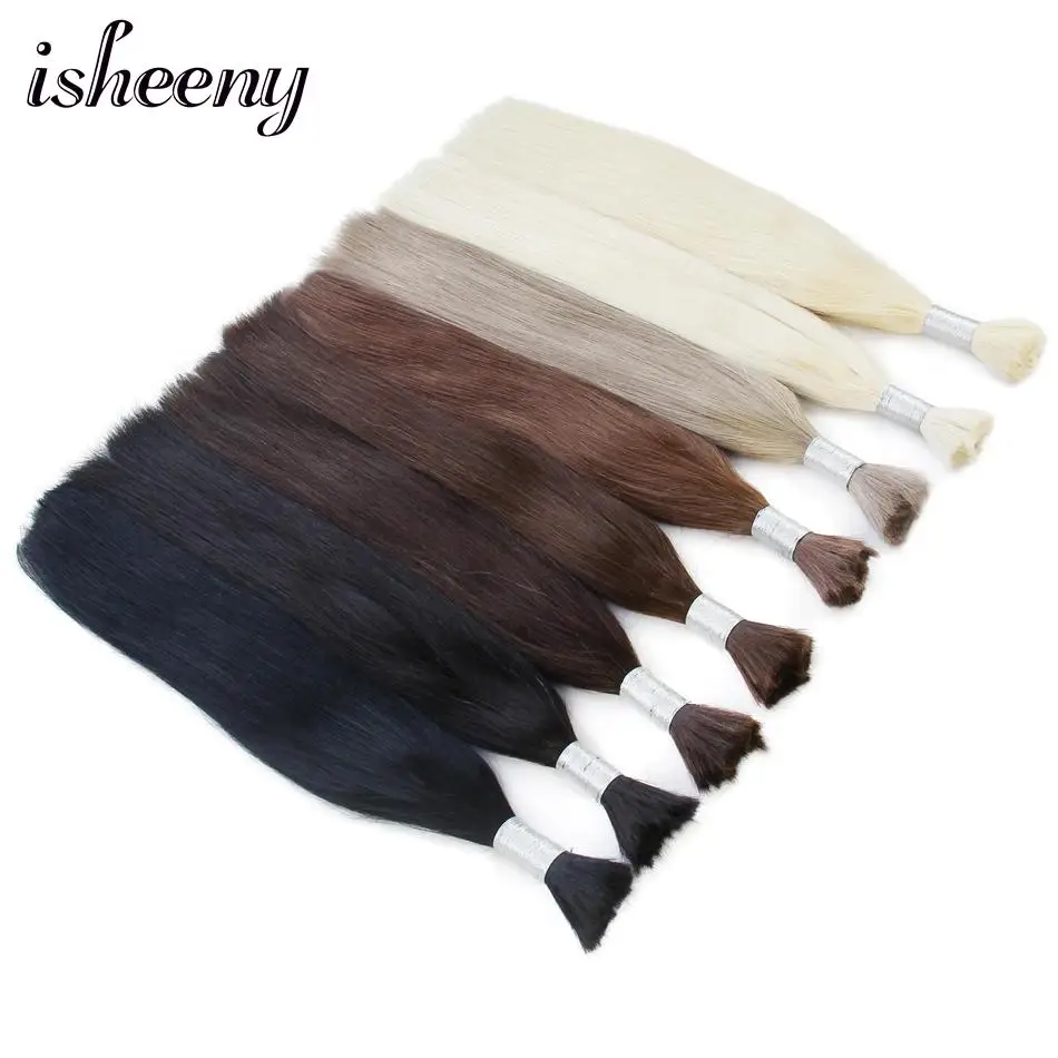

isheeny 14" 18" 22" Remy Straight Bulk Human Hair For Braiding 1 Bundle Pure Color Hair Extensions