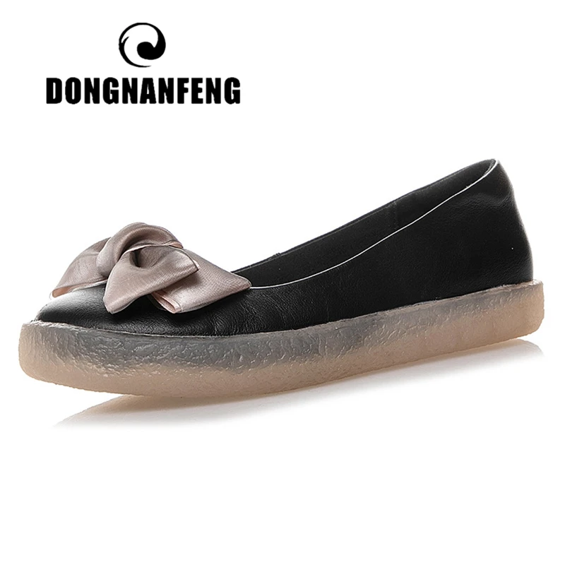 

DONGNANFENG Women Mother Ladies Female Genuine Leather Shoes Flats Moccasins Loafers Bowknot Slip On Retro Plus Size 43 JZ-19115