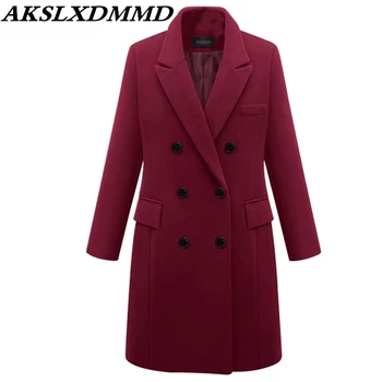 

2019 New Autumn Winter Women Woolen Coat Warm Large Size Women Trench Coat Solid Mid-length Wool Jacket Cashmere Outerwear CW169