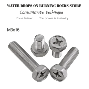 

Free shipping M3*16mm M3x16mm 40 Pcs 304 stainless steel cross groove outside hexagonal head bolt and hexagon screw 2018 hot