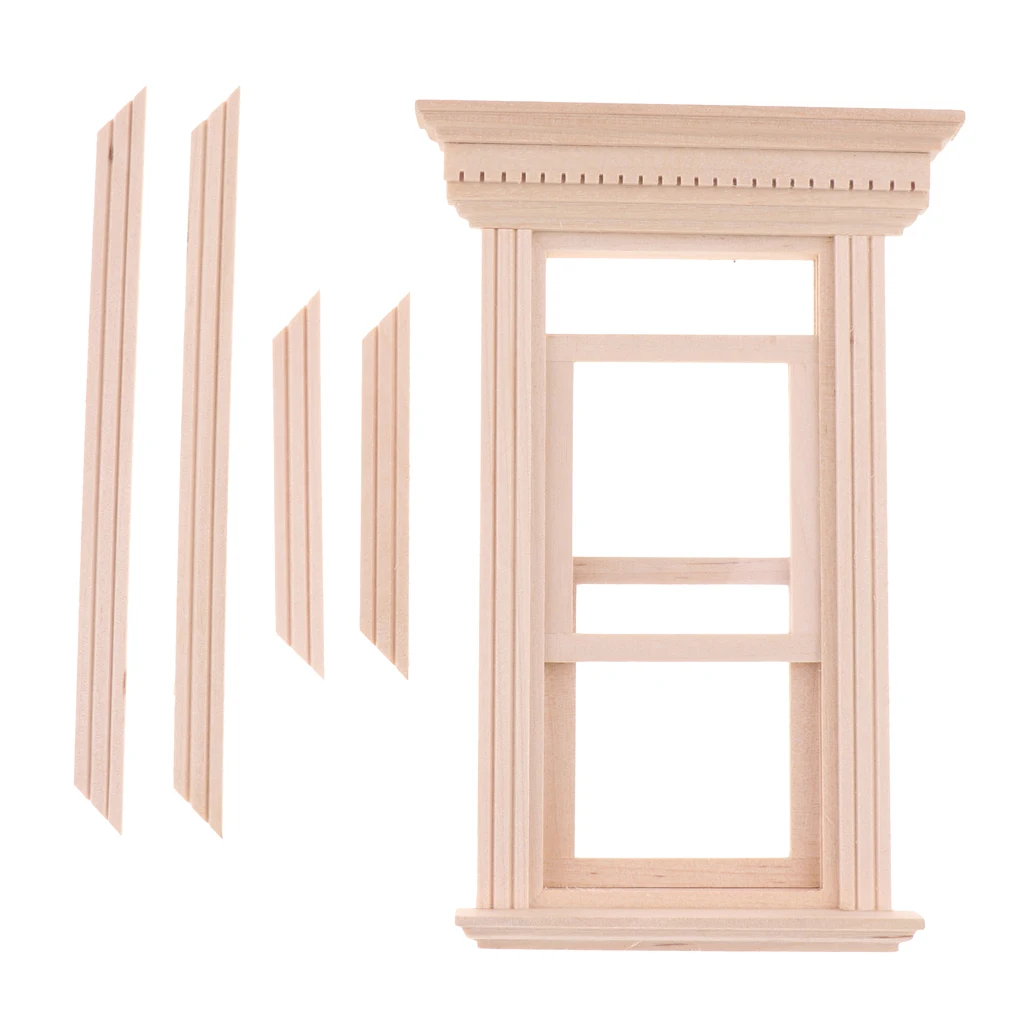 1/12 Scale Miniature Wood 2 Pane Sash Window Frame Unpainted Furniture DIY Making for Dollhouse Accessory  for 1/12  dollhouse