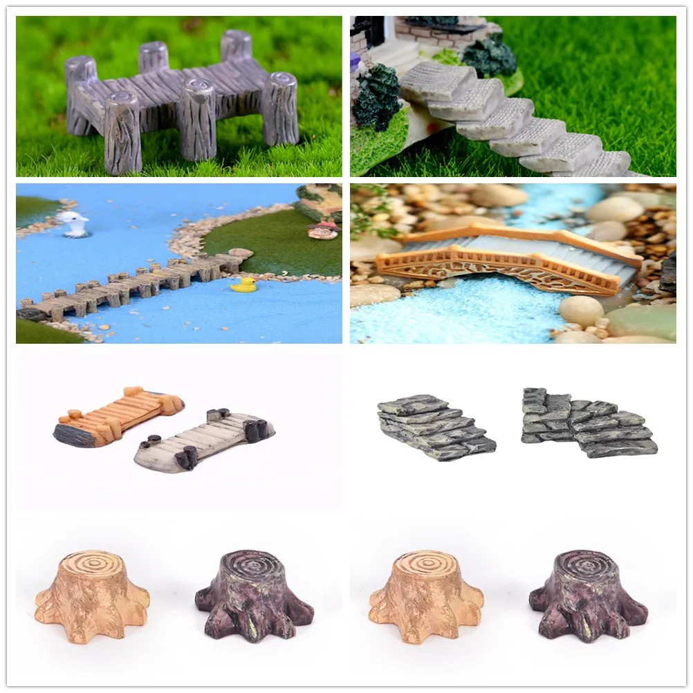 Details about   3pcs/Set Wooden Bridge Miniatures Fairy Figurines Resin Bonsai Micro Landscape 