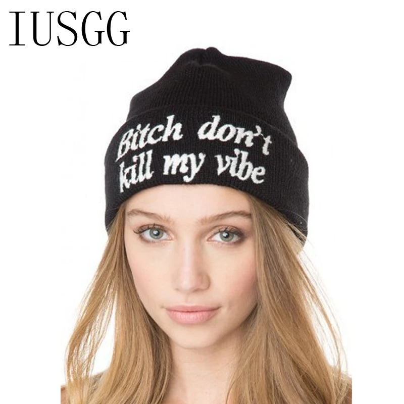 

Fashion Men Casual Hip-Hop Hats Letter Bitch don't kill my vibe Knitted Wool Skullies Beanie Hat Warm Winter Hat for Women