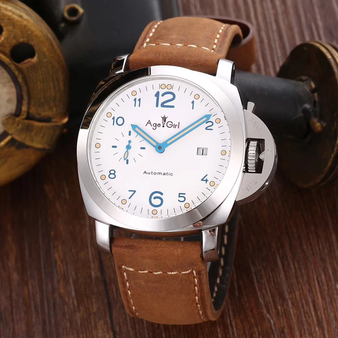 

Luxury Brand New Men Automatic Mechanical Sapphire Stainless Steel Watches Silver White Dial Leather Luminous Classica Watch