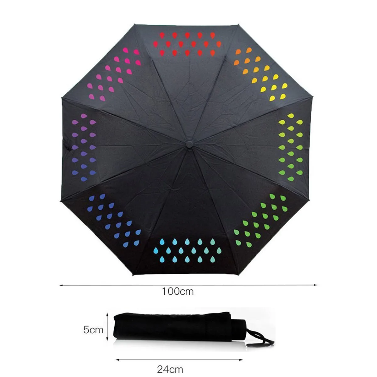 Новые три складные женские мужские нежные черные зонтики зонт, меняющий цвет, когда счетчики воды