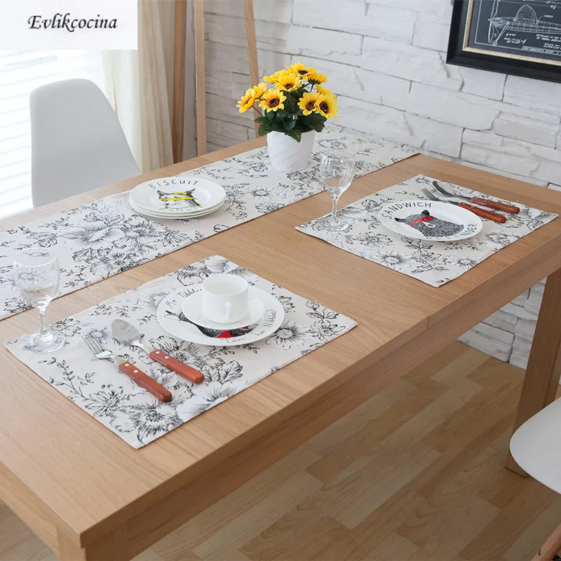

Free Shipping Black Flowers Placemat Dining Table Coaster Cloth Insulation Coffe Tea Cup Pad Kitchen Mantel Individual For Table