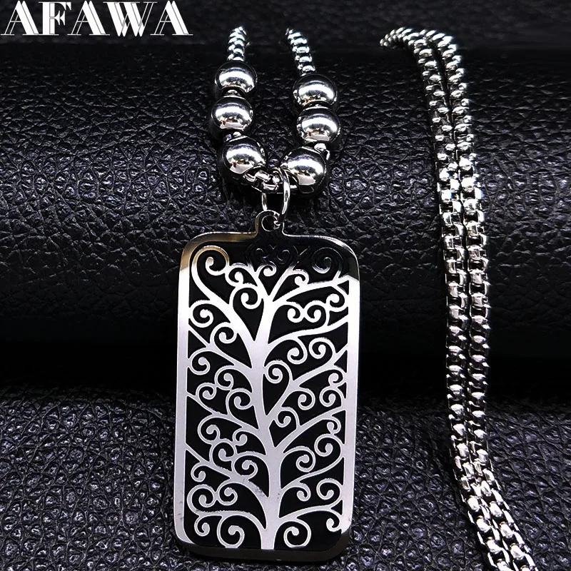 

2019 Fashion Tree of Life Stainless Steel Pendant Necklace Men Black Silver Color Long Necklace Jewelry cocolgante hombre N18516