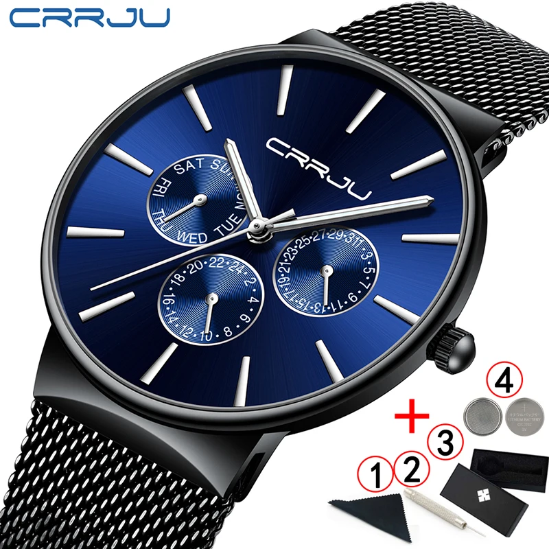 

Crrju Watches Mens Top Luxury Brand Business Watch Men Stainless Steel Date Wristwatch Man Classic Sport Watch For Men 2019