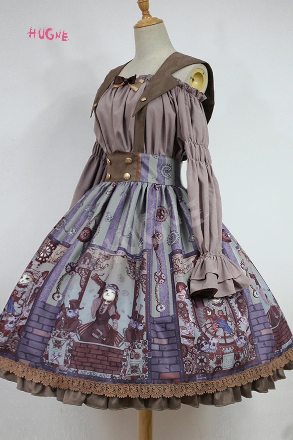 Steampunk Kat Serie Lolita Gedrukt Hugne Rok met Afneembare Sailor Kraag door Soufflesong Steampunk Kat Serie Lolita Gedrukt Hugne Rok met Afneembare Sailor Kraag door Soufflesong