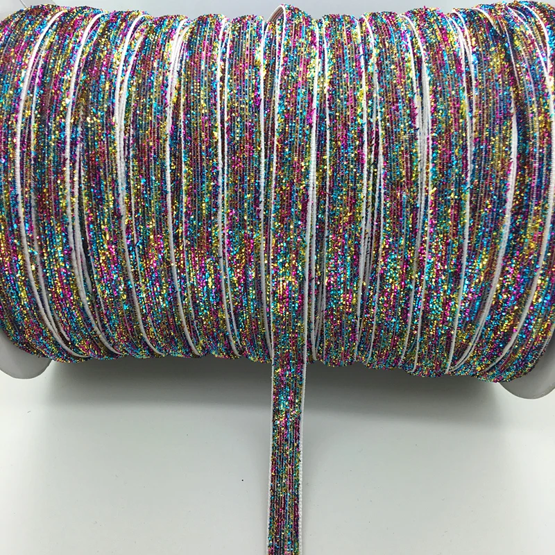 5 ярдов, 3/8 дюйма, 10 мм, разноцветная блестящая бархатная лента, повязка на голову, заколки, бант, украшение# RS-12 - Цвет: Glitter Multicolor