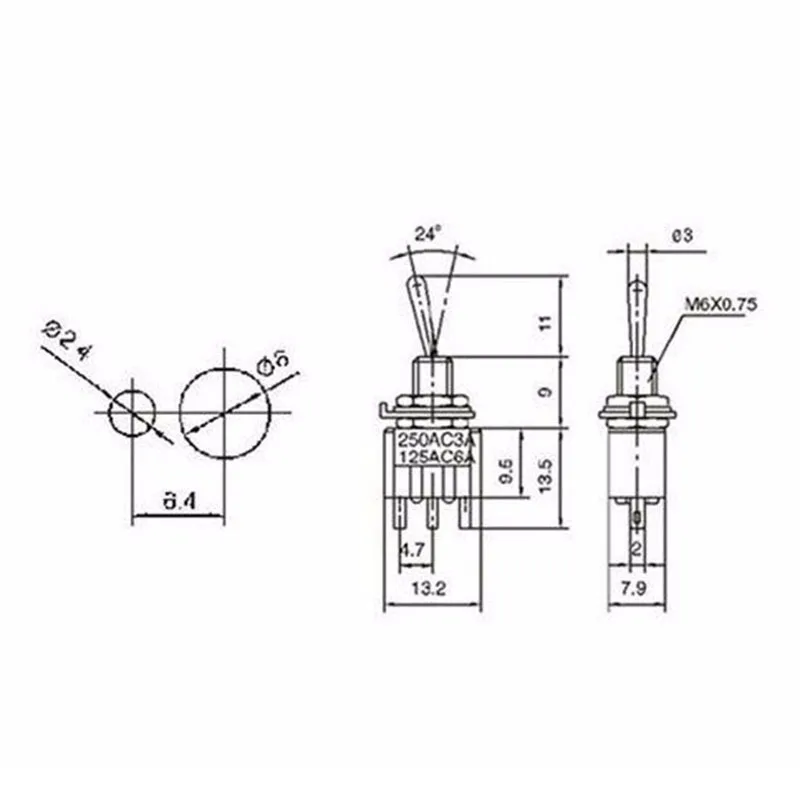 10 шт. MTS-101 2-контактный SPST переключатель ВКЛ-ВЫКЛ 2 положения 6A 250 В AC мини-тумблер