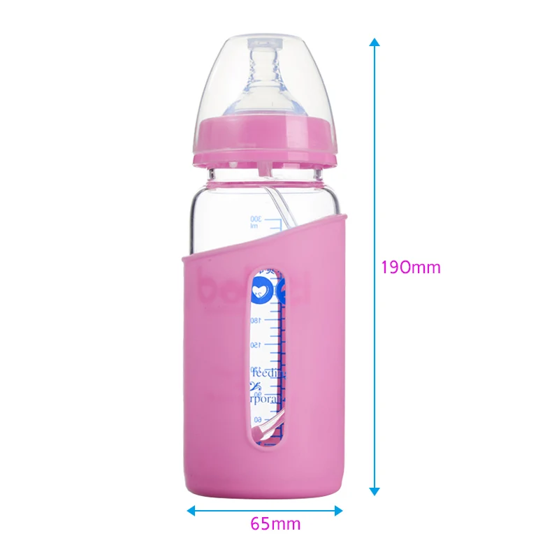 300ML Newborn Feeding Bottle With Silicone Cover Anti hot Infant Food
