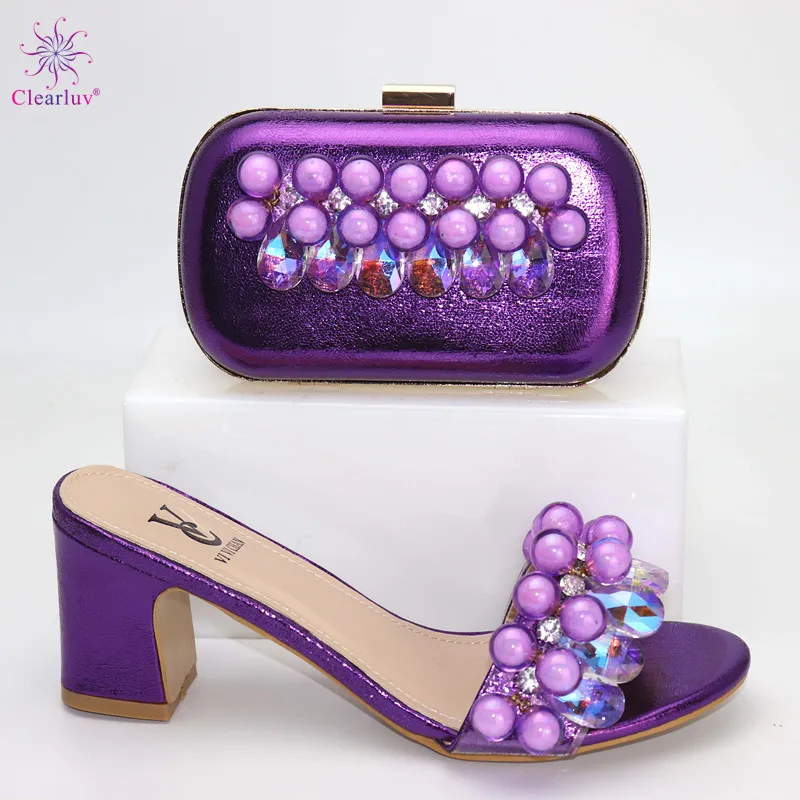 

New Arrival Italian Ladies Shoes and Bags To Match Set Decorated with Rhinestone Shoes and Bag Italy Set Bag and Shoes Set Italy