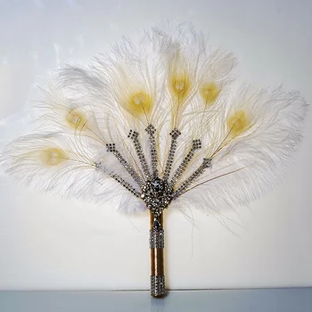

Vintage Bridal Feather Bouquet Decorative Fan Crystal Bridesmaid 20s Gatsby Wedding Bouquet Flapper Accessories