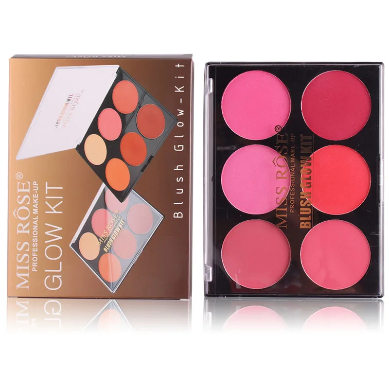 Miss Rose brand makeup blush palette 6 colors soft natural mineral blush powder BURGUNDY
