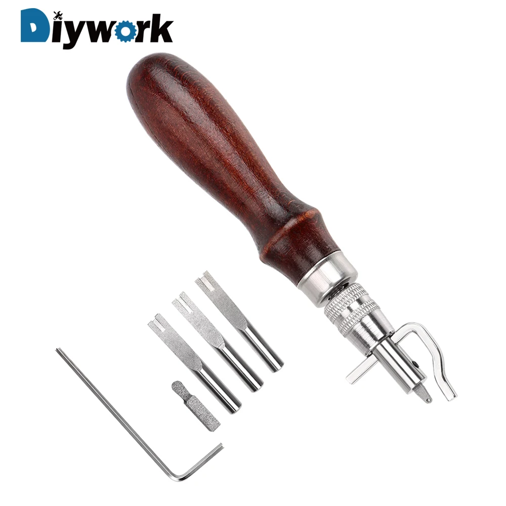 

DIYWORK 5 in 1 Wood+Steel Edge Skiving DIY Leathercraft Tool Adjustable Pro Stitching Groover Crease Leather Sewing Tool