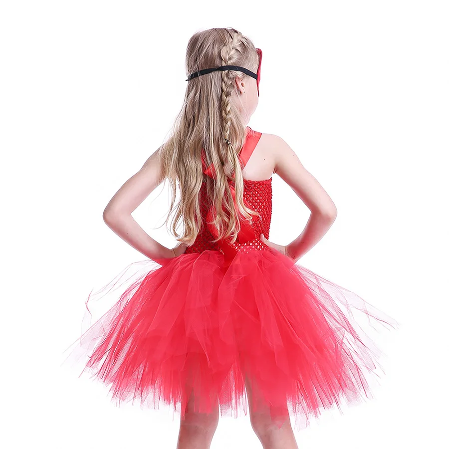 Girl Flash Halloween Tutu Dress with Mask Kids Red Superhero Cartoon Outfit Children (10)