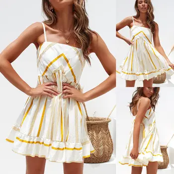 

Skirts 2019 New brand Womens Sexy Spaghetti Strap striped Casual Sleeveless Evening Party Club Club Short Mini Skirts