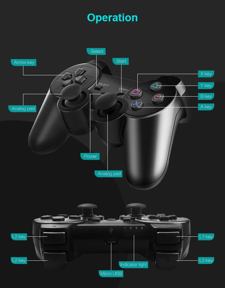 2.4G Wireless Game Controller For PS2/PS3  Remote Gamepad For Android Phone/TV Box/Smart TV Joystick Vibration Gamepad For PC