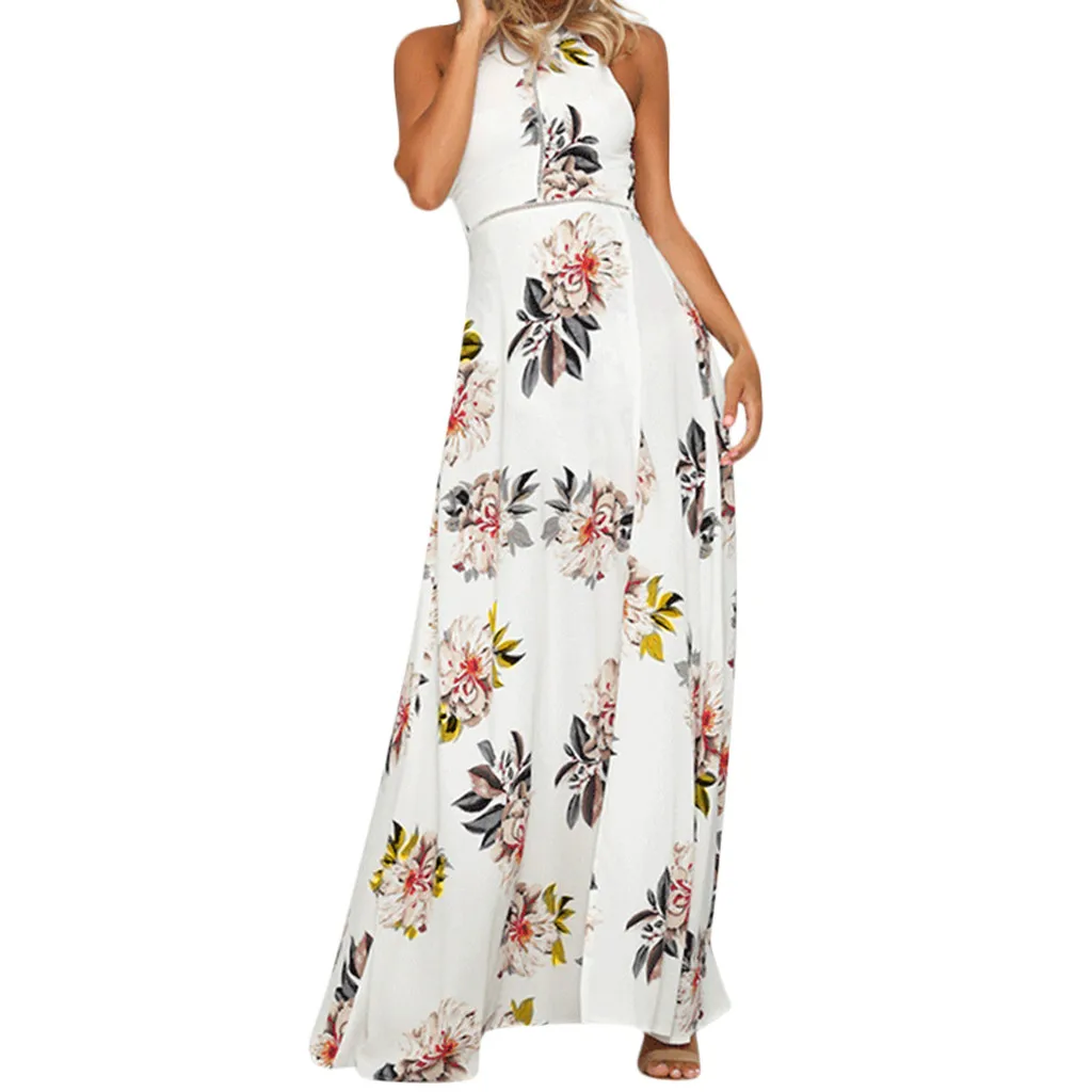 Summer White Sexy Party Dress Women Vintage Floral Sling Backless Maxi Dresses Woman Party Night Beach Dress Women Clothes 2019