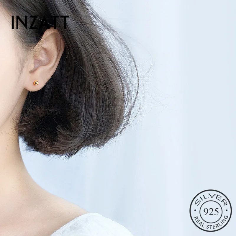 

INZATT Minimalist Geometric Gold Ball Stud Earrings Real 925 Sterling Silver Fashion Jewelry Trendy Gift For Charm Women Gift