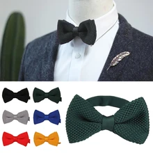 1 шт. толстый предварительно завязанный Регулируемый вязаный Повседневный галстук мужские галстуки смокинг вязаная бабочка Мужская двухслойная однотонная вязаная бабочка