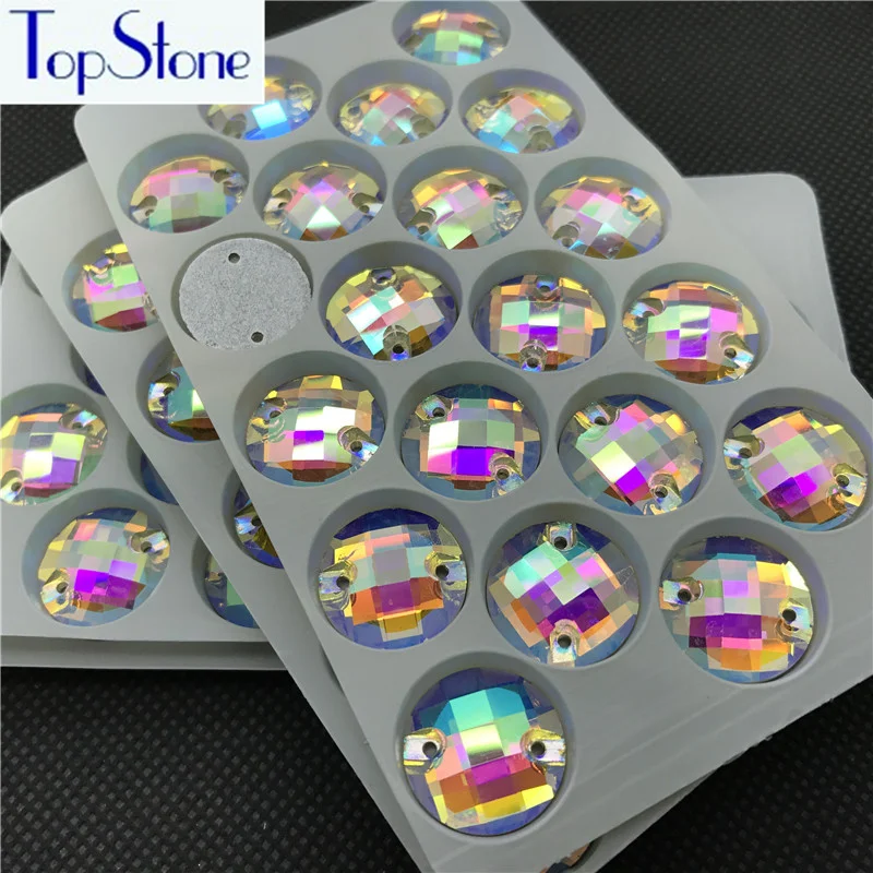 

Clear AB Color Glass Crystal Round Chessboard Sew On Rhinestone Flatback 2 holes Sewing Stone Dress Making 8,10,12.14,16,18mm