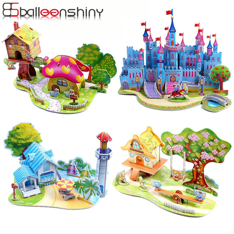 

BalleenShiny 3D DIY Puzzle Jigsaw Toys Baby Early Education Castle Construction Puzzle Gift Children Kids Houses Cartoon Jigsaw