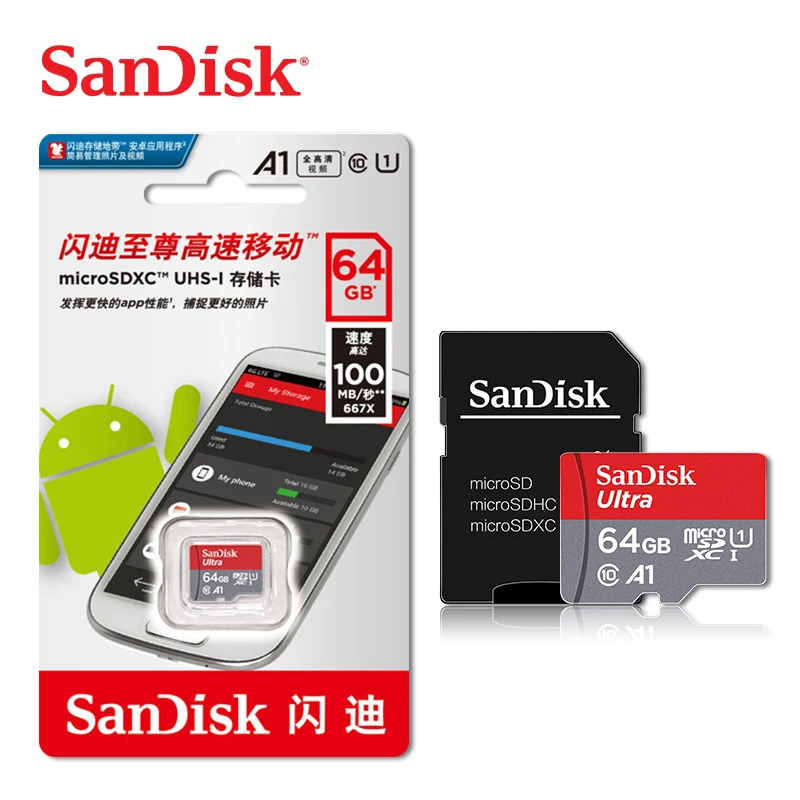 

Original Sandisk micro sd card 16gb 32gb 64gb 200gb cartao de memoria carte micro sd 128gb class 10 up to 100MB/s memory card