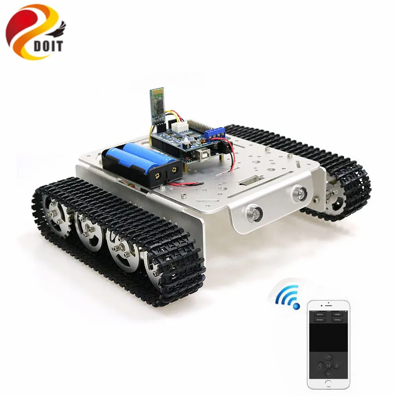 

T200 Handle/Bluetooth/WiFi RC Control Robot Tank Chassis Car Kit For Arduino With UNO R3, 4 Road Motor Driver Board, WiFi Module
