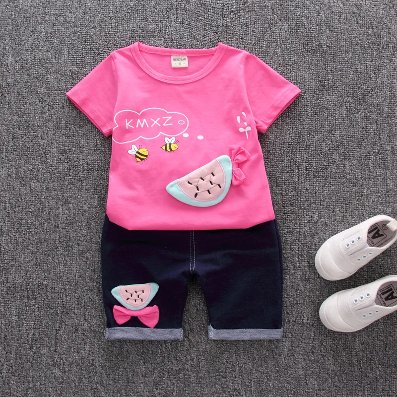 

Baby Girls Summer clothing set toddler girls vest clothes sets petals short T-shirt + Jeans pants suit