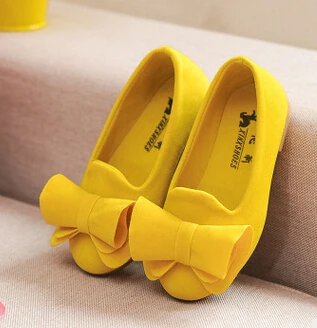 Bekamille/популярная детская весенне-осенняя женская обувь; обувь принцессы для девочек; повседневная детская обувь с бантом; размеры 21-36 - Цвет: SH040Yellow