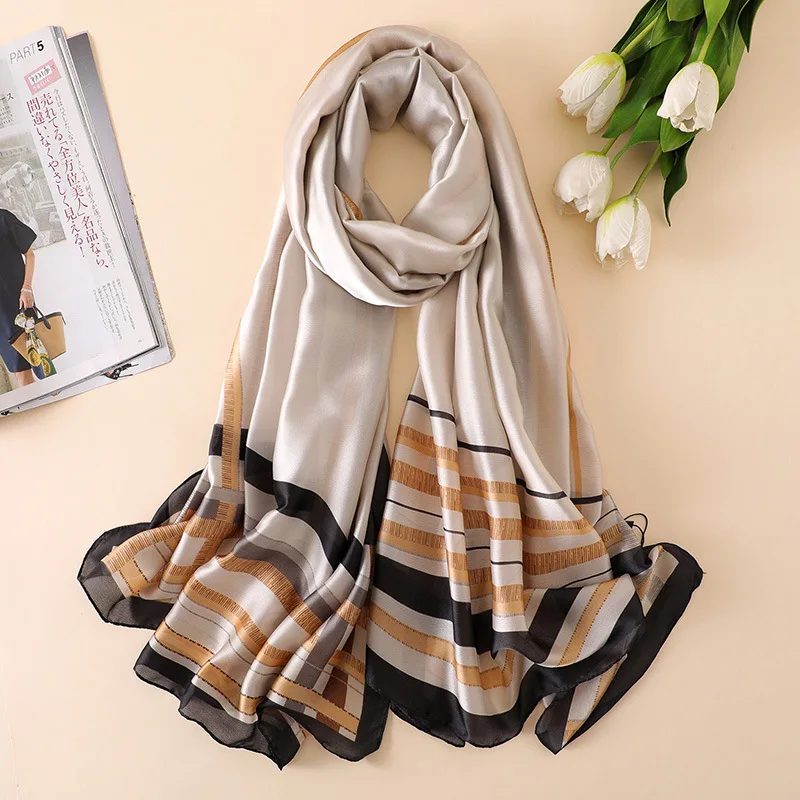 

2018 Fashion Winter Women Stripe Scarf Silk Scarves Shawls and Wraps Long Size Soft Bandana Pashmina Female Foulard Beach Stoles