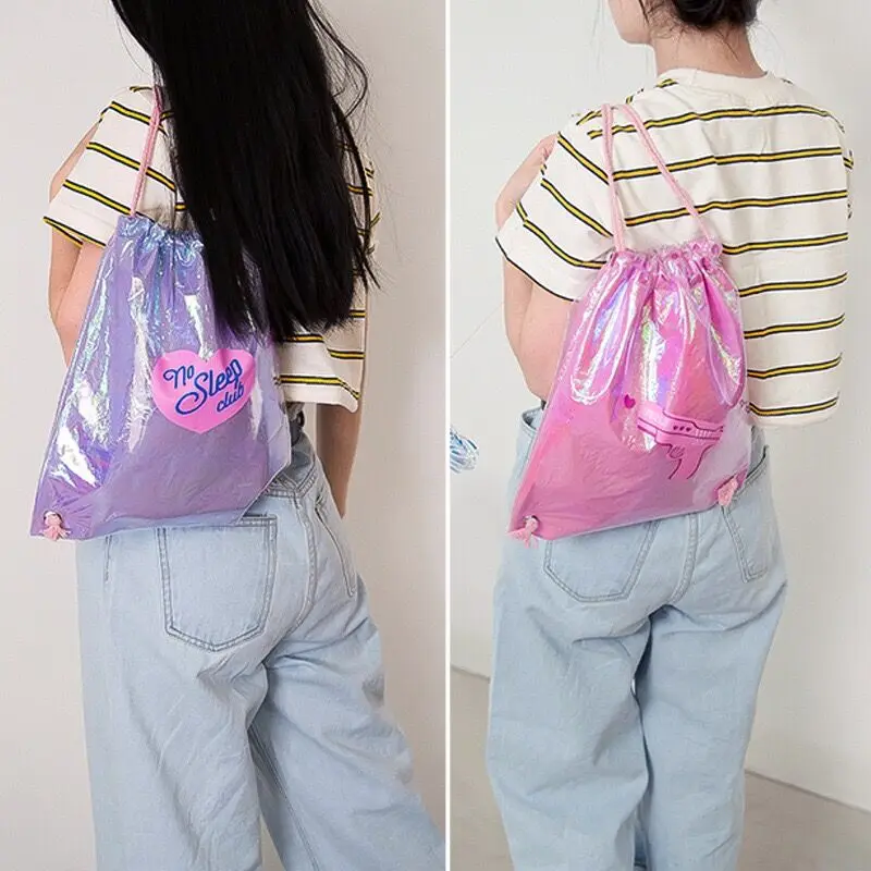 

Bentoy Laser Girls Backpack Hologram Milkjoy Fashion Bundle pocket Korea New String Backpacks Beauty Travel Shining Student Bag