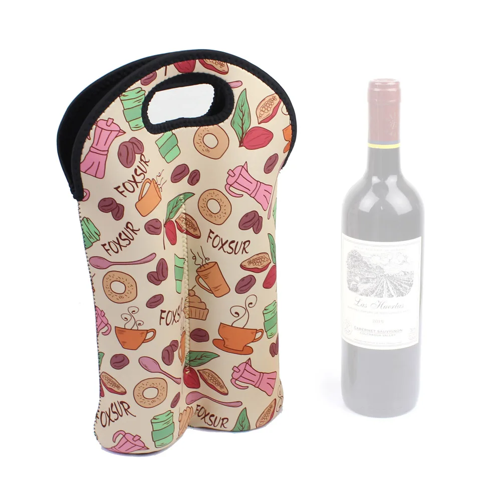 2 Bottle Neoprene Tote,Wine Carrier Tote Bag Color Pattern Portable