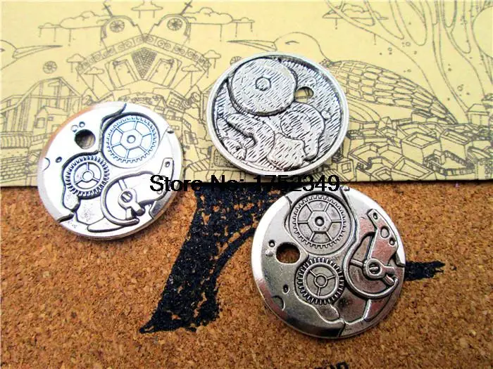 

12pcs--Clock Gears charms, Antique silver Round Watch Face Charm Pendants 25mm