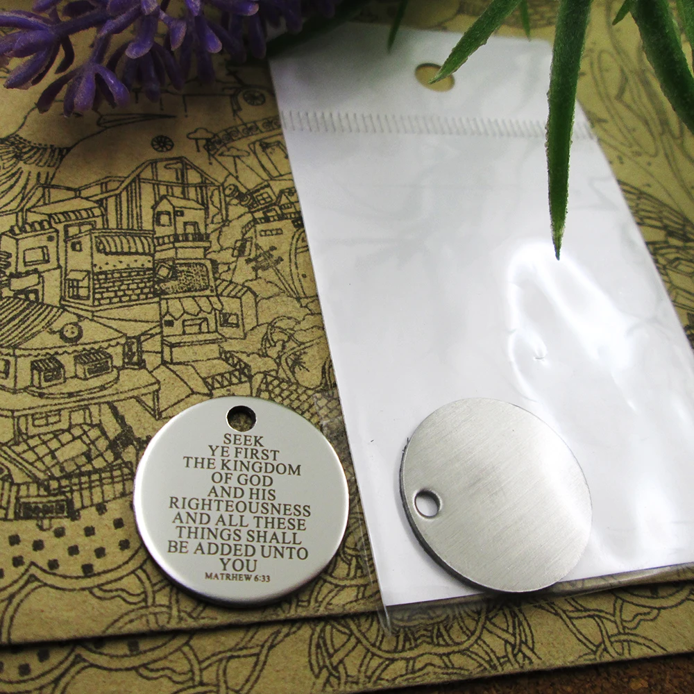 

20pcs--"seek ye first the kingdom of god and his ..."stainless steel charms more style for choosing DIY Charms from Bible