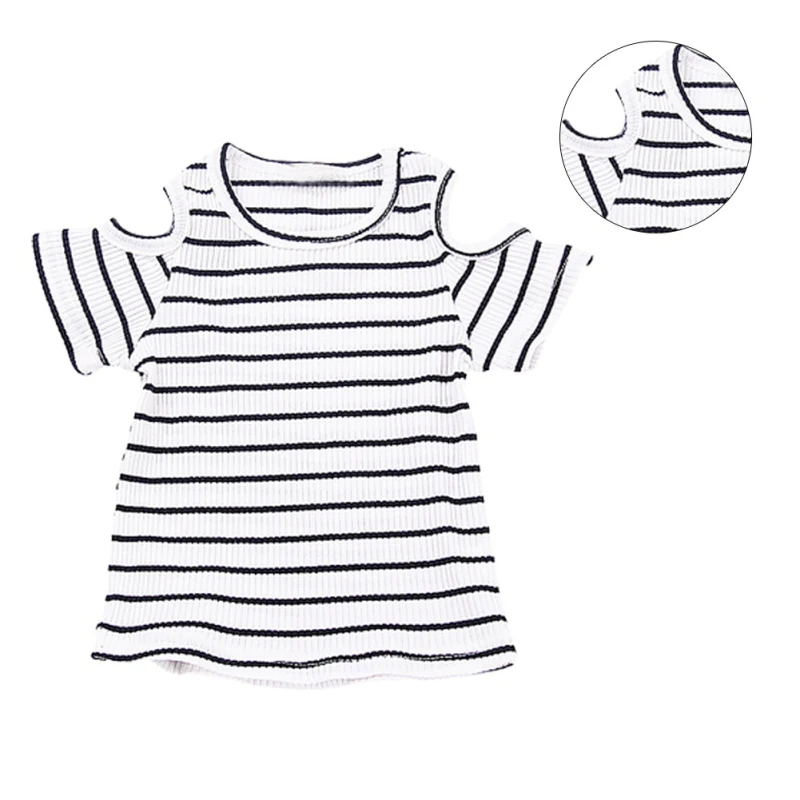 Мода новорожденных малышей футболки детские Обувь для девочек с открытыми плечами футболка летние Повседневное Полосатая рубашка для девочек Топы корректирующие - Цвет: Черный